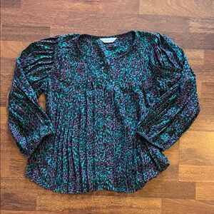 Nine West Vibrant Green and Purple Blouse Small
